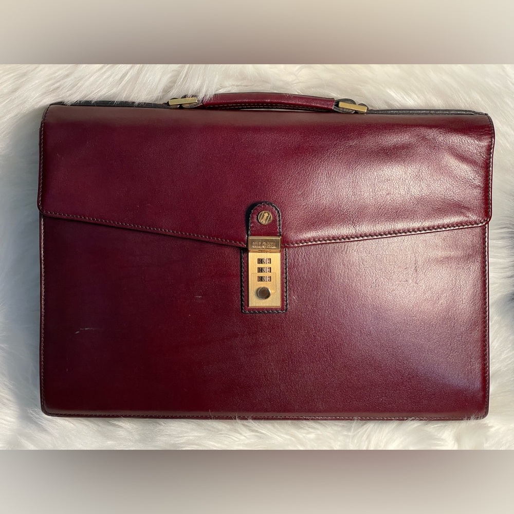 GOLD PFEIL Vintage Burgundy Leather Combination Lock Attaché Case